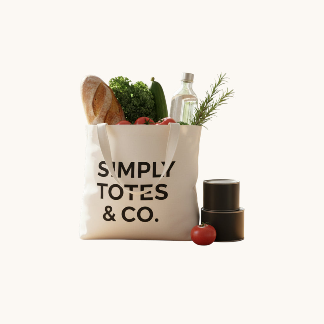 Simply Totes Bamboozle Tote Bag loaded with grocery and branded with a single colour print on the front 