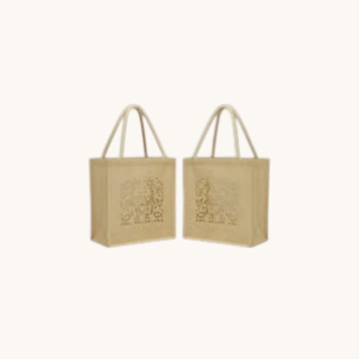 Simply Totes The Natural Baby Jute Tote Bag printed with 1 colour artwork on both sides of the bags